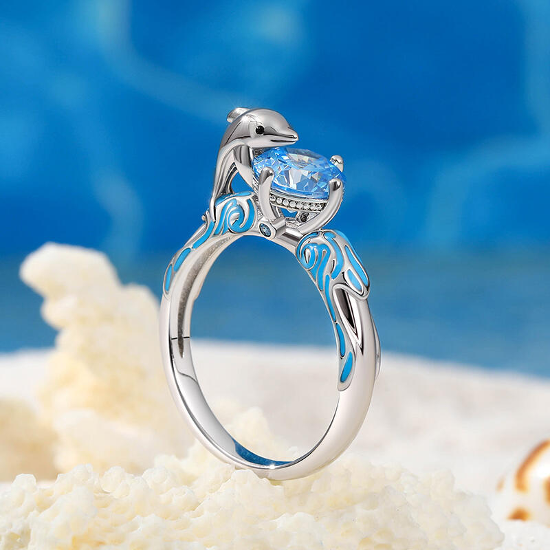 Jeulia Hug Me "Joyful Dolphin" Round Cut Sterling Silver Ring