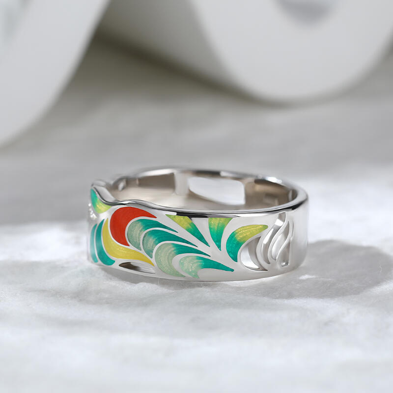 Jeulia Anillo Hoja de Esmalte de Plata Esterlina de Las Mujeres