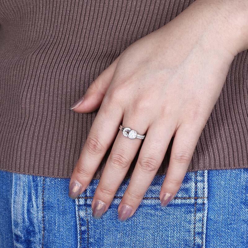 "My Endless Fondness" Round Cut Side Stone Engagement Ring