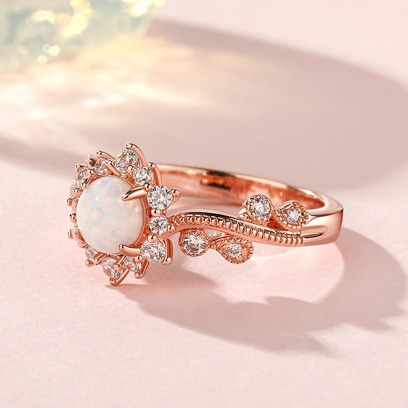 Jeulia Vintage Opal Sterling Silver Engagement Ring