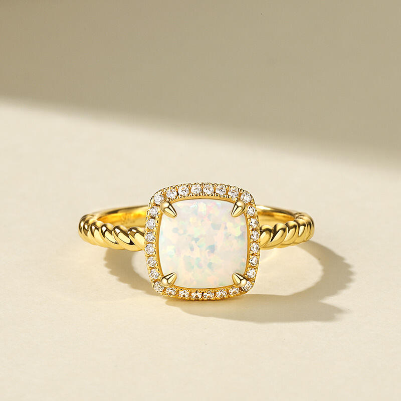 Jeulia "Truest Love" Halo Opal Sterling Silver Ring
