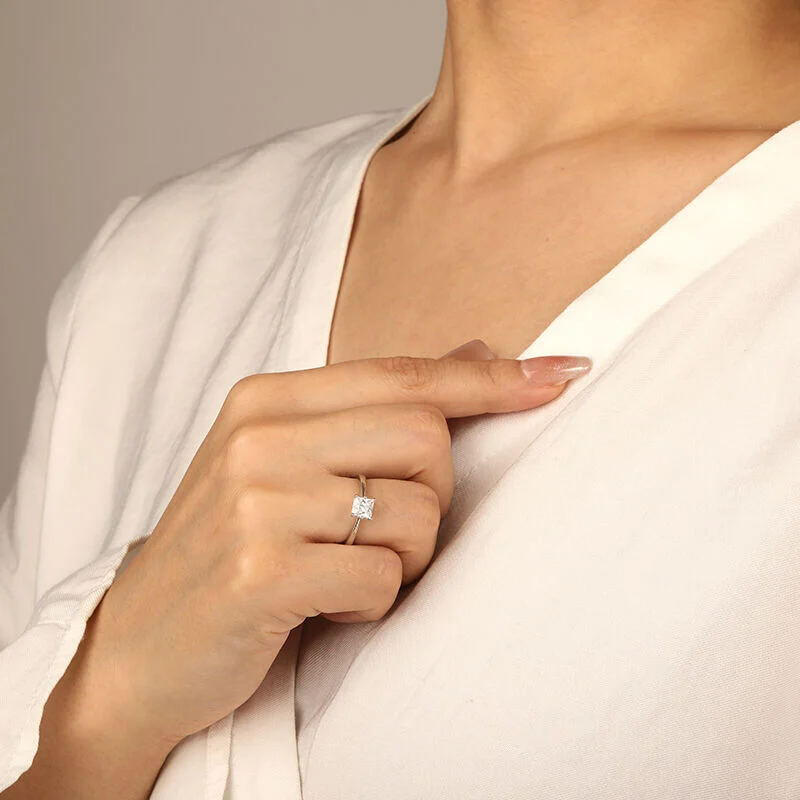 Jeulia Asscher Cut Solitaire Sterling Silver Engagement Ring