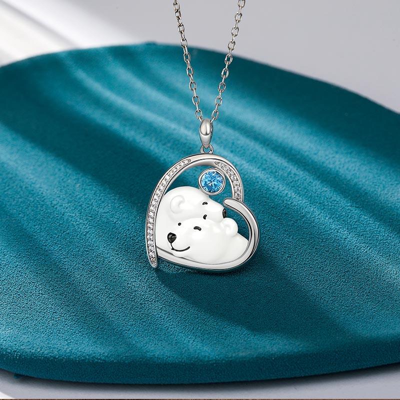 Jeulia Collar Piedra de Nacimiento Personalizado de Amor Abrazo Oso Polar