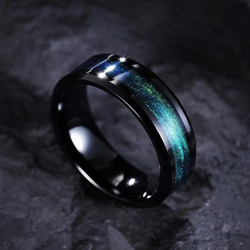 "Northern Lights Vow" 8mm Tungsten Carbide Men's Wedding Ring