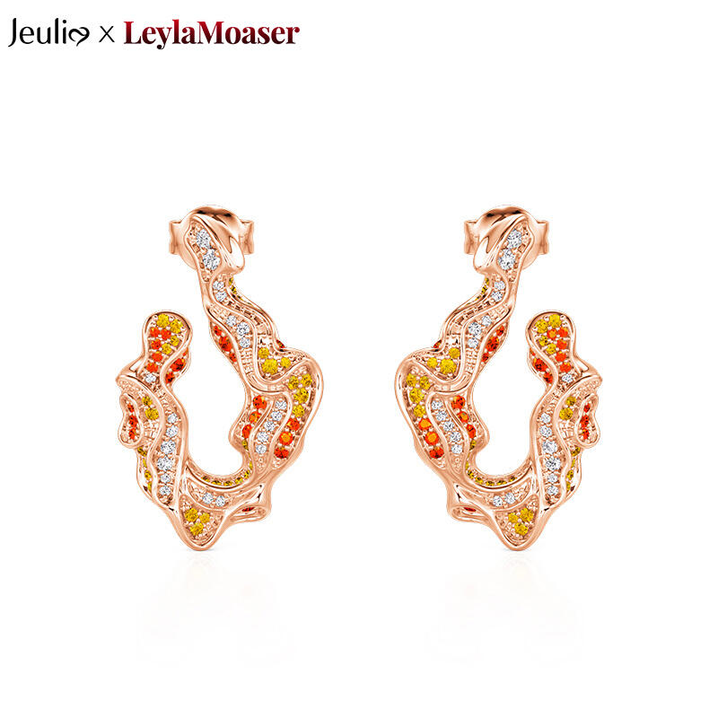 Jeulia x Leyla “Sunset Desert” Rose Gold Irregular Drop Earrings Sterling Silver