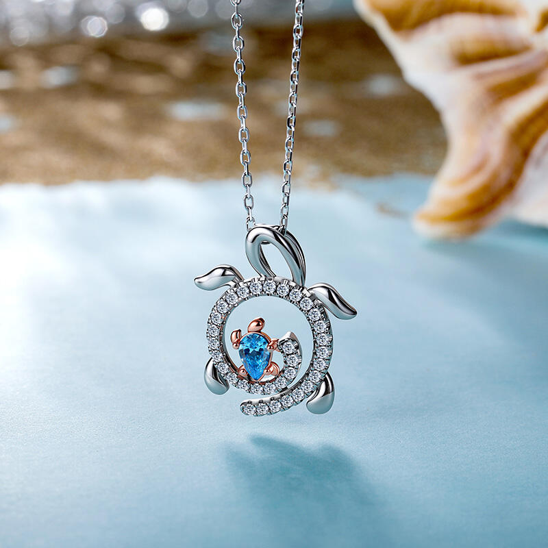 Jeulia Two Tone Parent Turtle Necklace with Birthstone