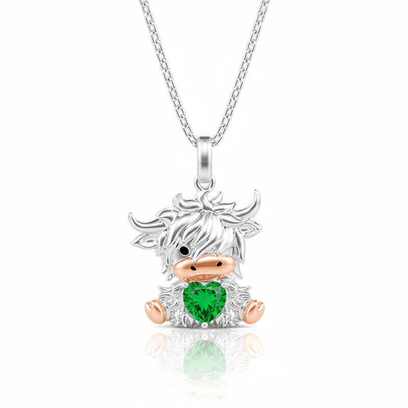 Jeulia Hug Me Custom Highland Cow Necklace with Birthstone