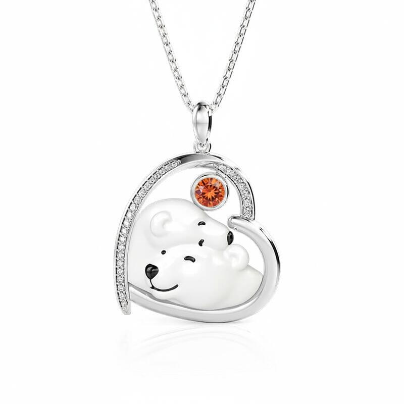 Jeulia Custom Love Birthstone Necklace Embrace Polar Bear