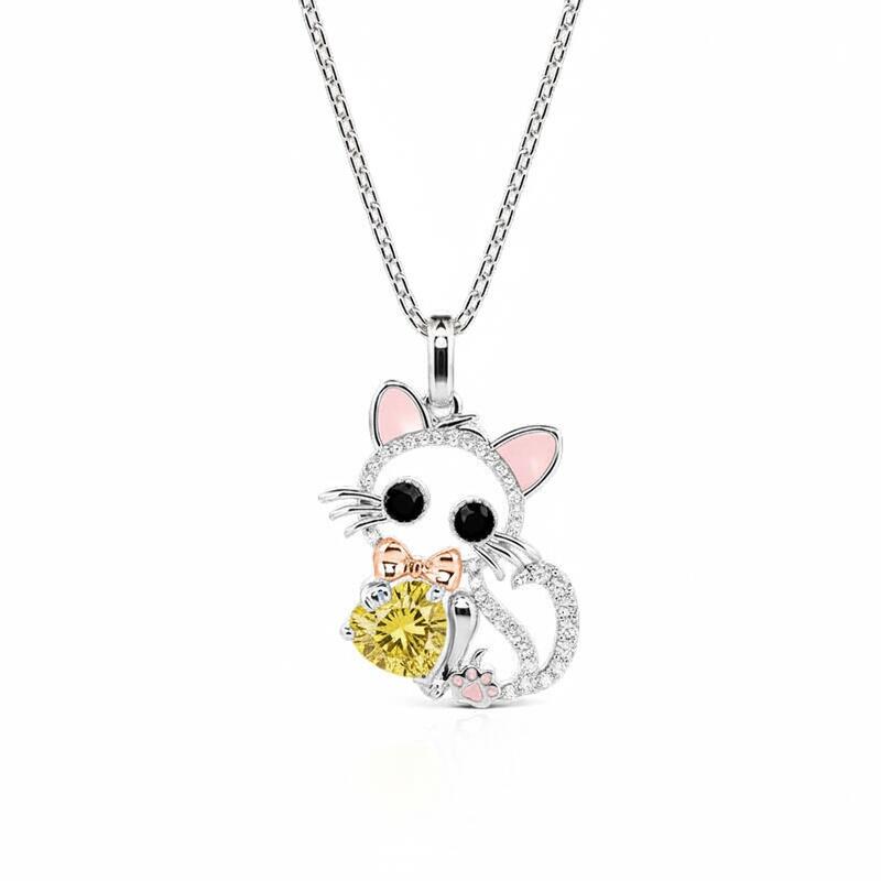 Jeulia Hug Me Custom Hollow Cat Necklace With Birthstone