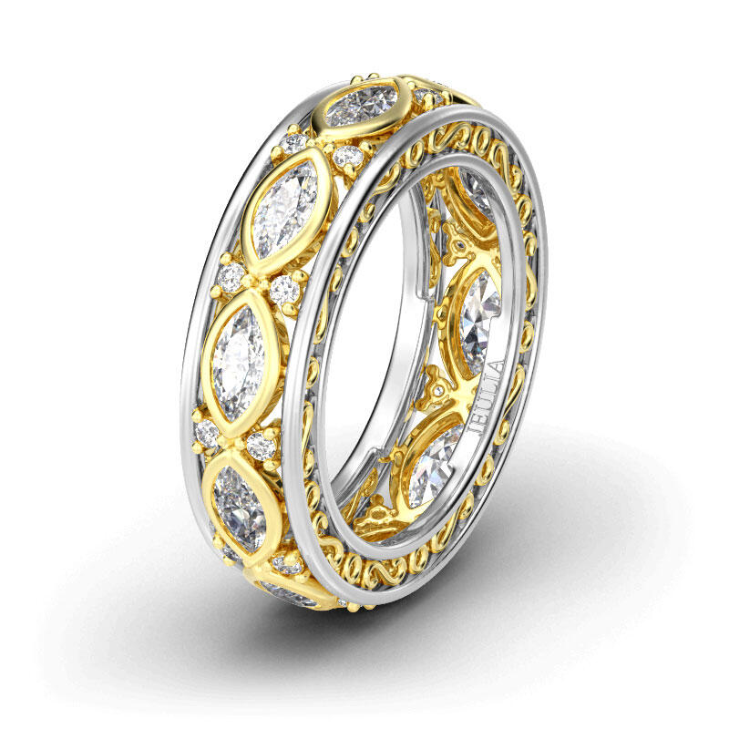 Jeulia Scrollwork Two Tone Sterling Silver Women's Band