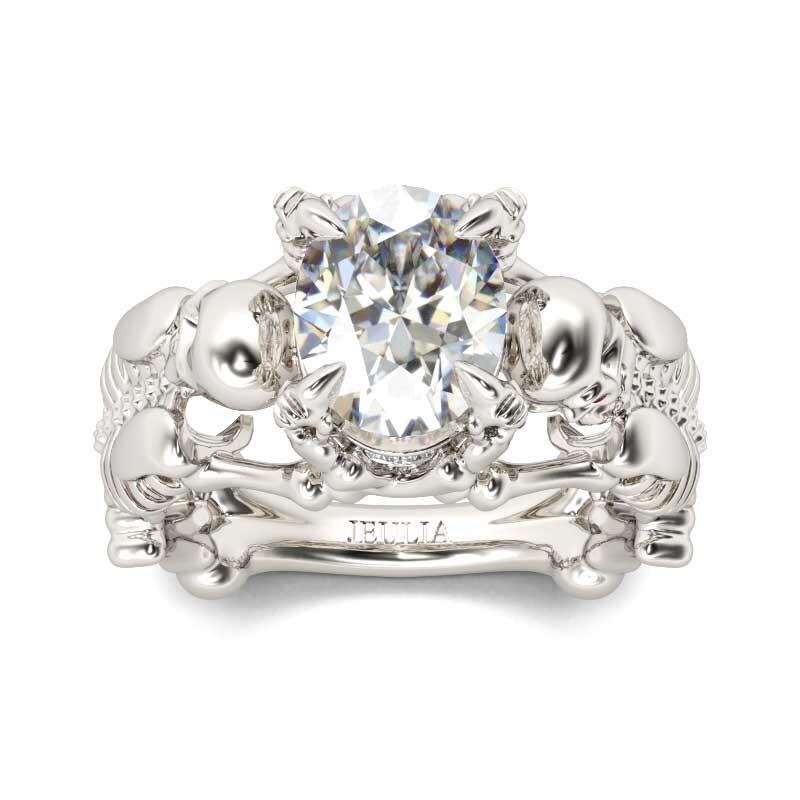 Jeulia Anillo De Caravera Y Esqueleto De Talla Ovalada En Plata De Ley
