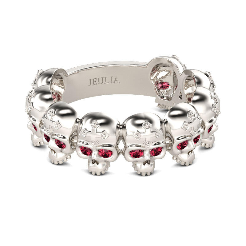 Jeulia Cross Round Cut Sterling Silver Skull Band