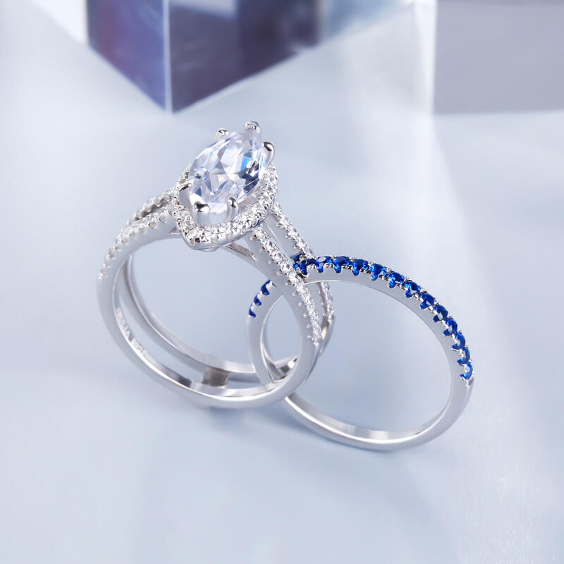 Jeulia Halo Marquise Cut Sterling Silver Ring Set