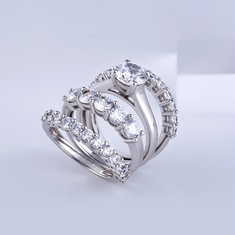 Jeulia 4PC Round Cut Sterling Silver Ring Set