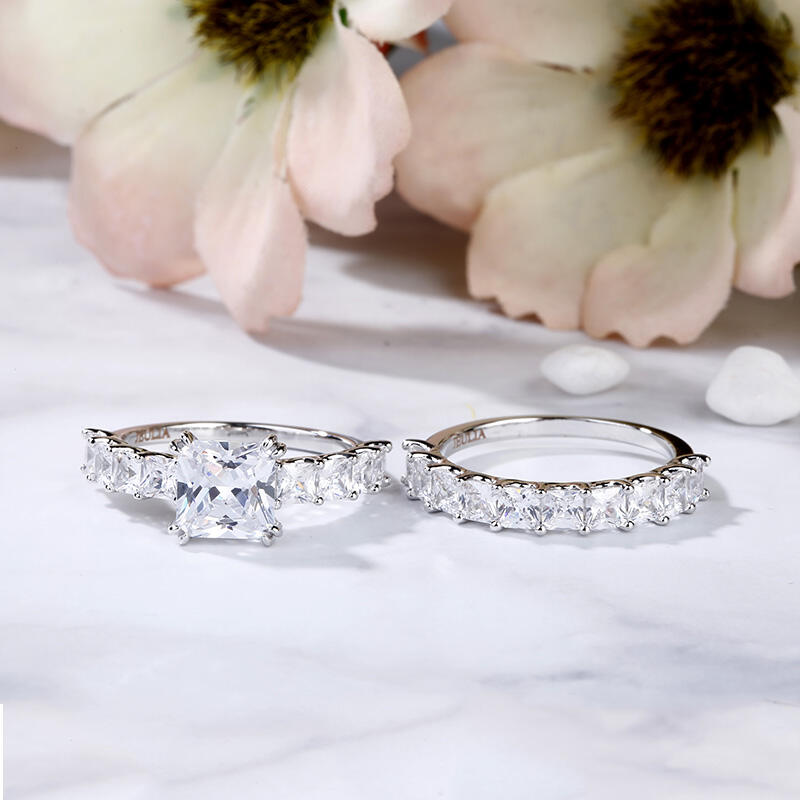 Jeulia Princess Cut Sterling Silver Ring Set