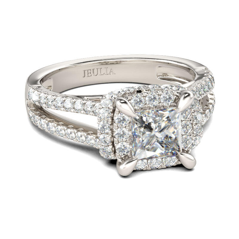 Jeulia Split Shank Princess Cut Sterling Silver Ring