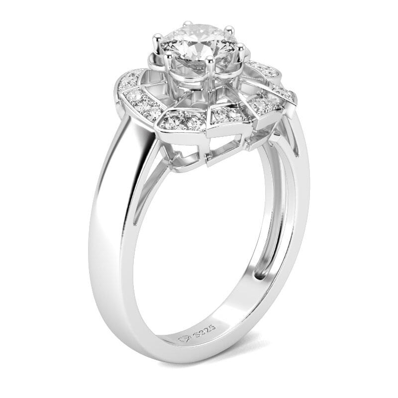 Jeulia Anel de prata esterlina com corte redondo irregular