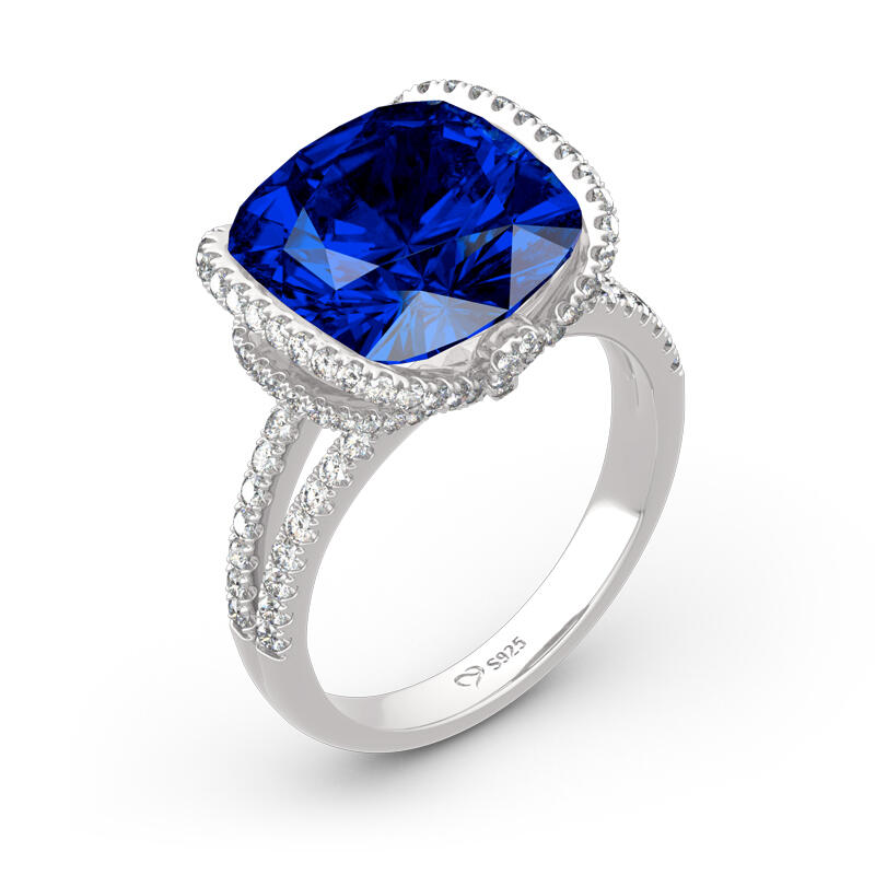 Jeulia Unique Halo Design Cushion Cut Sterling Silver Ring