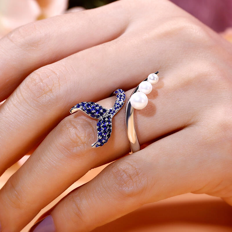 Jeulia "Dancing by the Moonlight" Mermaid Tail Faux Pearl Sterling Silver Ring