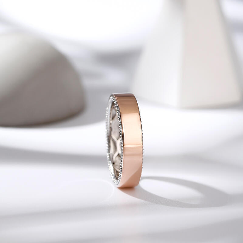 Jeulia Anillo de plata esterlina tallado en dos tonos de flores y hojas para hombre