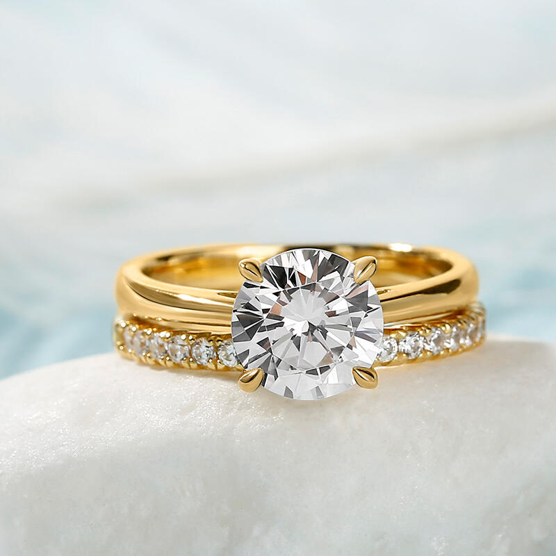 Jeulia Ensemble de 2 Bagues Classiques en Argent Sterling Coupe Ronde