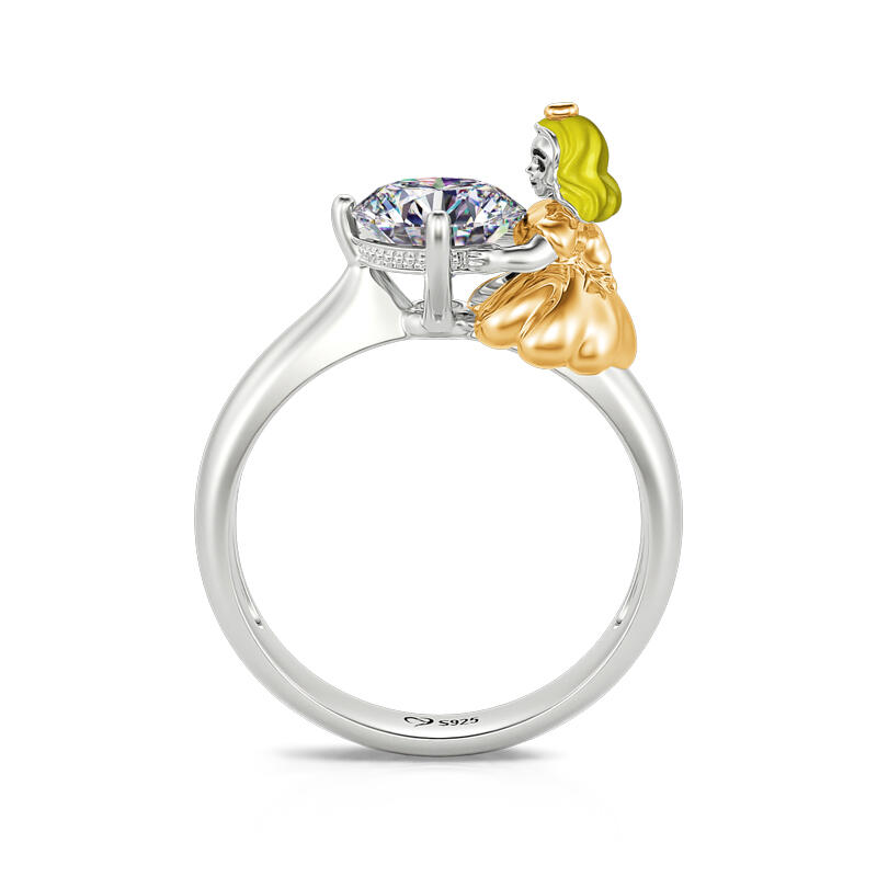 Jeulia Hug Me Anillo con pequeña princesa de plata de ley de corte redondo