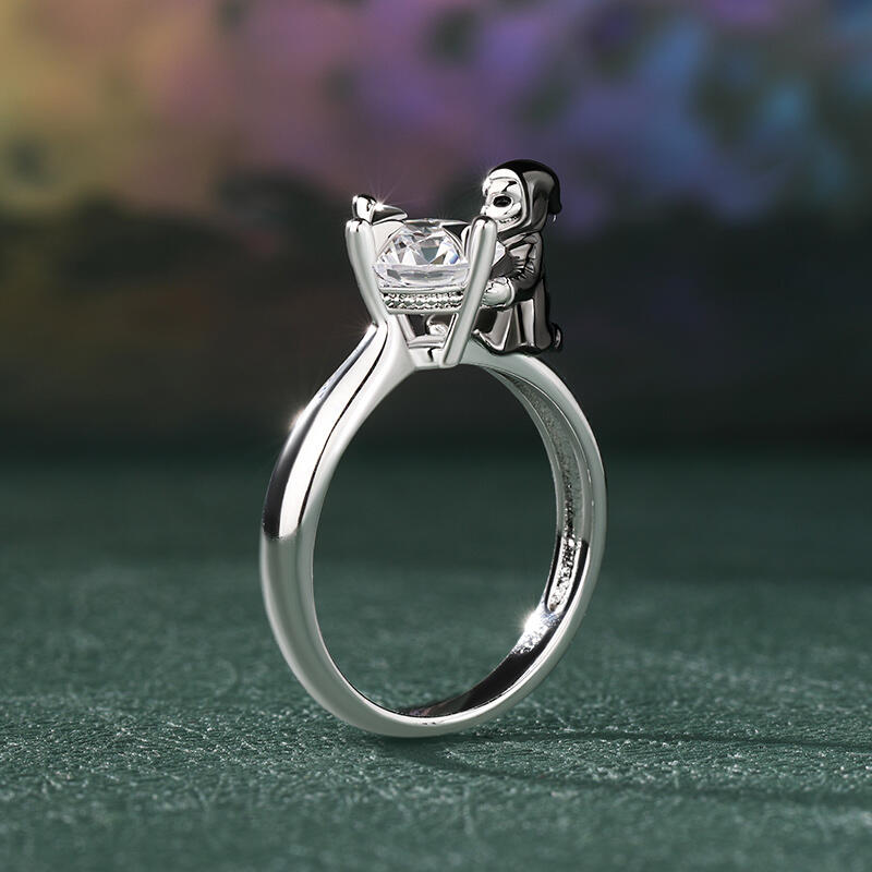 Jeulia Hug Me "Soul Harvester" Skull Sickle Round Cut Sterling Silver Ring