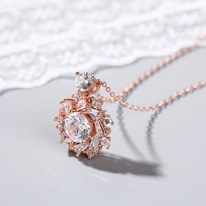 Jeulia Sunshine Round Cut Sterling Silver Necklace