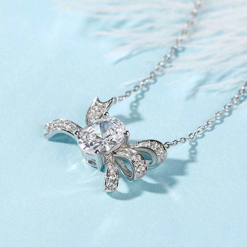 Jeulia Bowknot Design Oval Cut Sterling Silver Cocktail Necklace