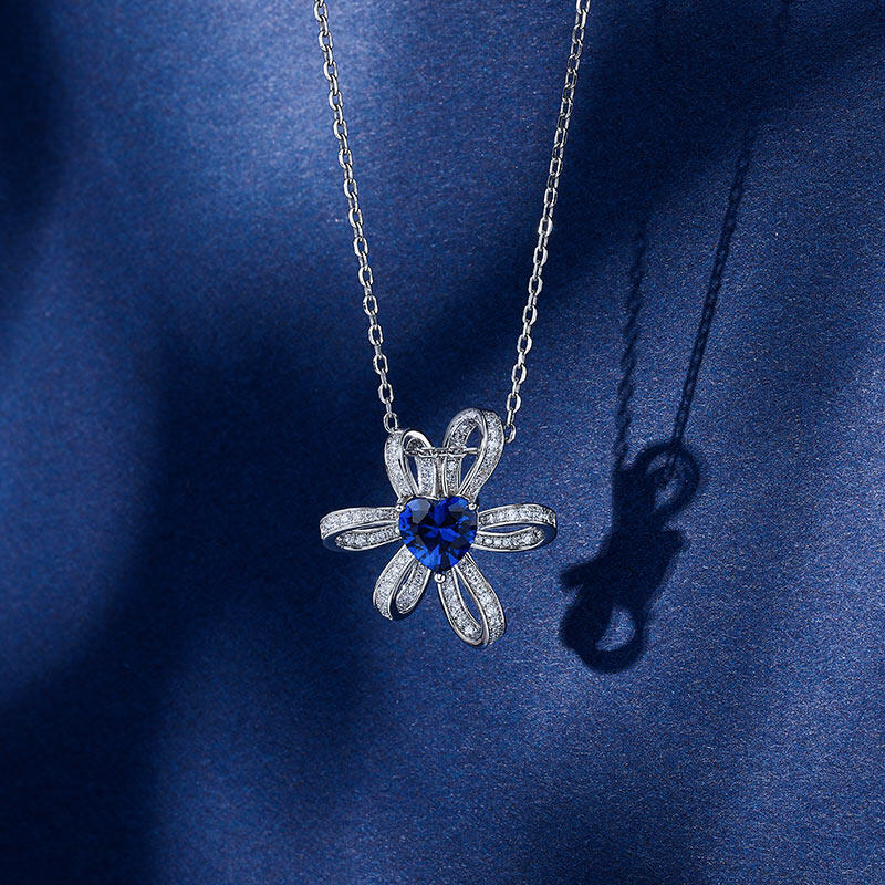 Jeulia "Love Knot" Heart Cut Sterling Silver Necklace