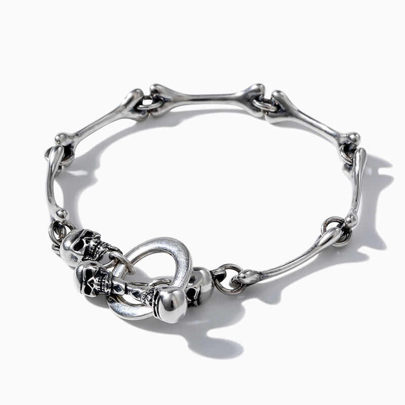Jeulia Pulsera de huesos y calaveras conectadas de plata de ley