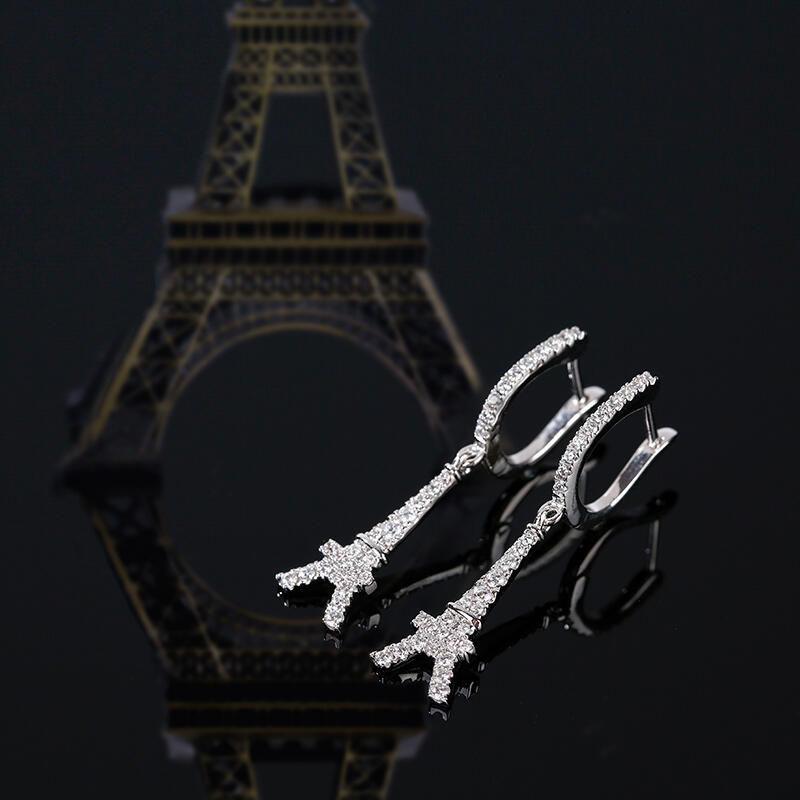 Jeulia Eiffel Tower Sterling Silver Drop Earrings