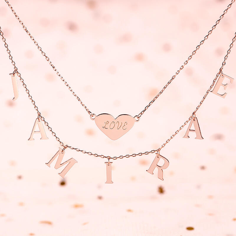 Jeulia Double Layer Heart Name Personalized Sterling Silver Necklace