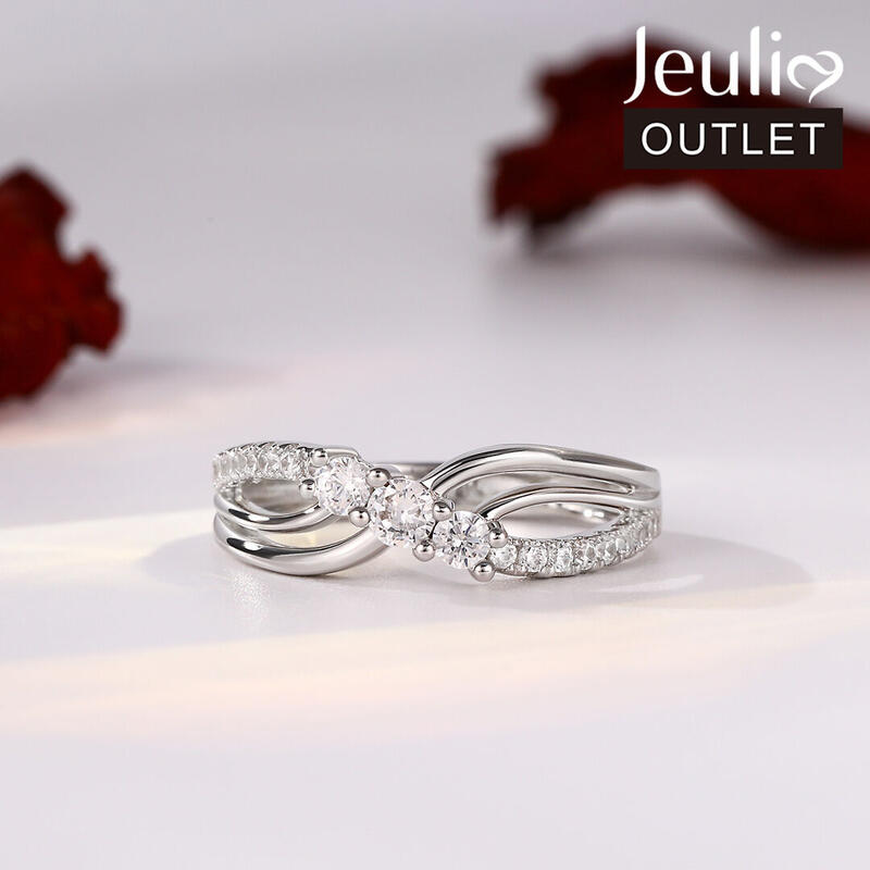 Jeulia Three Stone Round Cut Sterling Silver Band