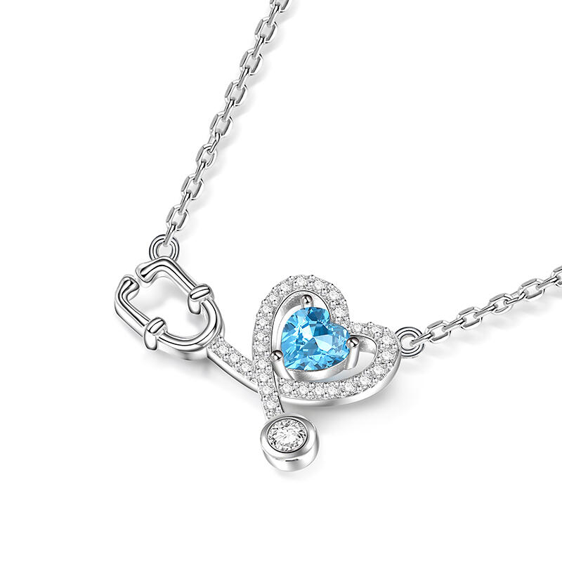 Jeulia Collar Personalizado de Plata de Ley con Diseño de Estetoscopio en Forma de Corazón