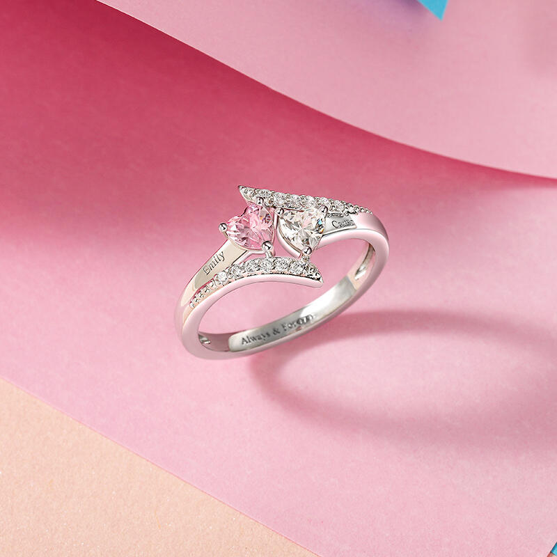 Jeulia Bague de fiançailles Cœur Personnalisée avec pierre de naissance et gravure