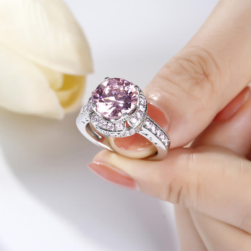 Jeulia Aureola Pierścionek Srebrny Duży Kamień Szlifowany Okrągło.