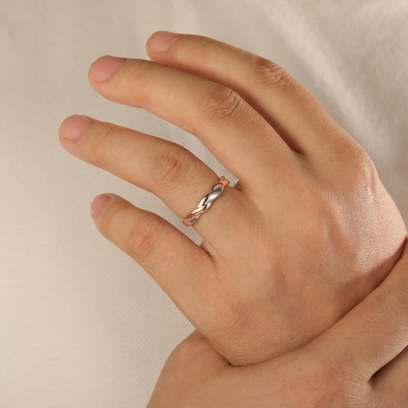 Jeulia Amore Two Tone Twist Ring for Men Sterling Silver