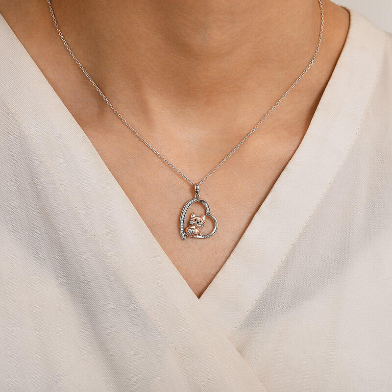 Jeulia Petland Collar Corazón Grabado Personalizado Corgi