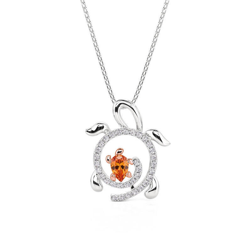 Jeulia Two Tone Parent Turtle Necklace with Birthstone