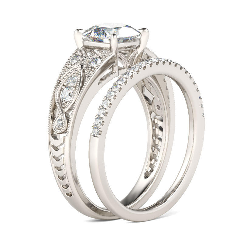 Jeulia Vintage Cushion Cut Sterling Silver Ring Set