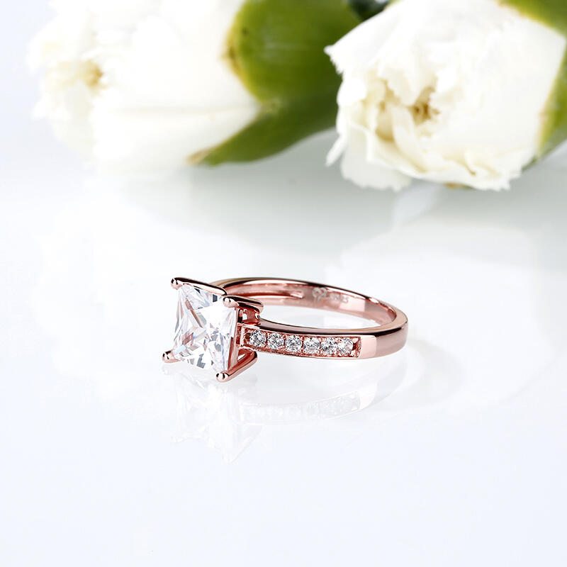 Jeulia Rose Gold Tone Princess Cut Sterling Silver Ring