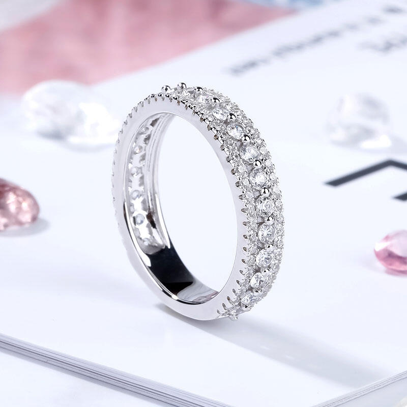 Jeulia Classic Round Cut Sterling Silver Women's Band