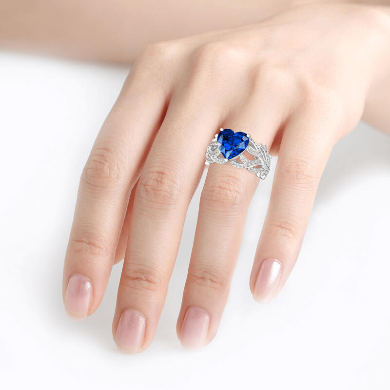 Jeulia Coral Shank Heart Cut Sterling Silver Ring