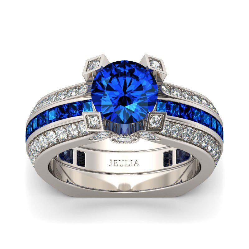 Jeulia Conjunto De Anillos Intercambiables De Talla Redonda En Plata De Ley