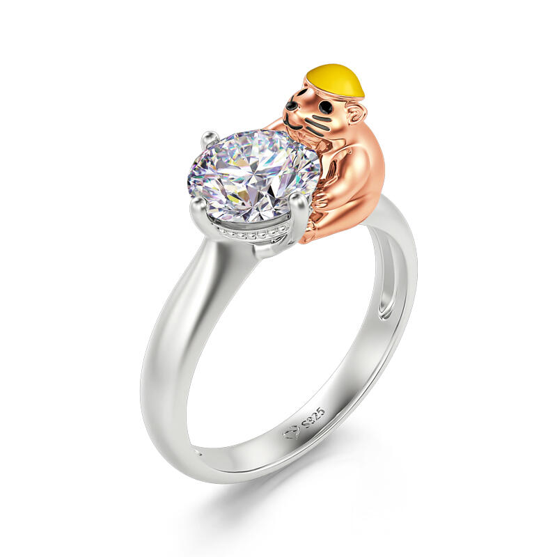 Jeulia Hug Me Anillo con la marmota de plata de ley de corte redondo