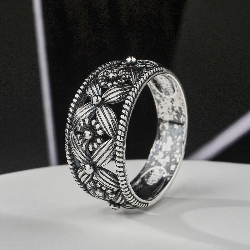 Jeulia Anillo de mujer con flores en flor en plata de ley para compromiso