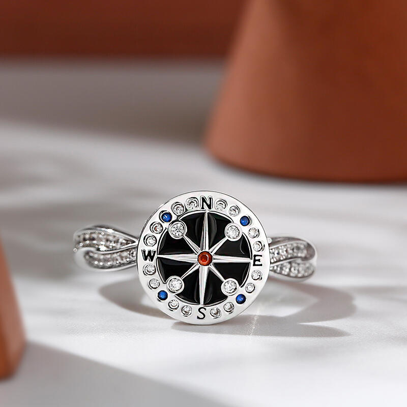 Jeulia "Life's Journey" Compass Sterling Silver Rotating Ring