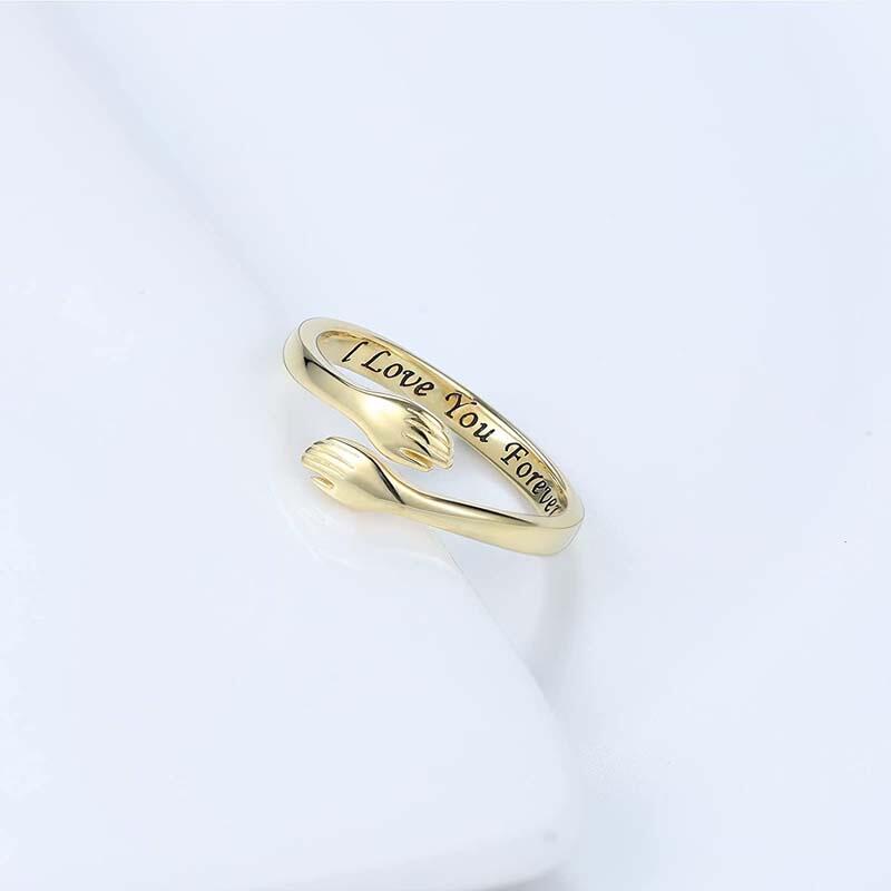 両手 抱きしめる ハグ 刻印 オープン リング サイズ調整可能 フリーサイズ