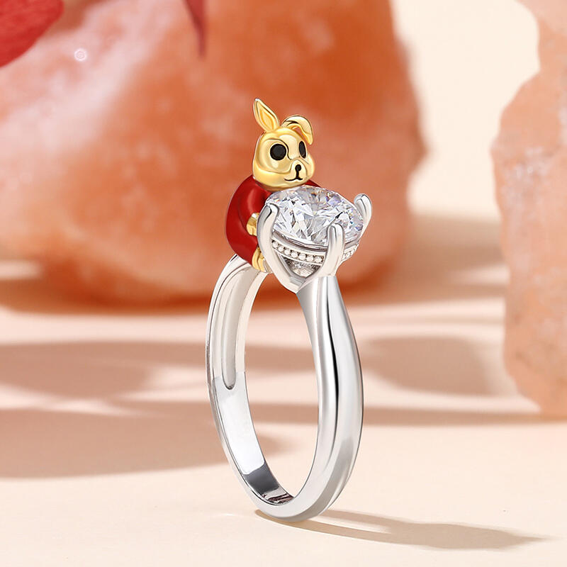 Jeulia Hug Me "Mr. Rabbit" Round Cut Sterling Silver Ring